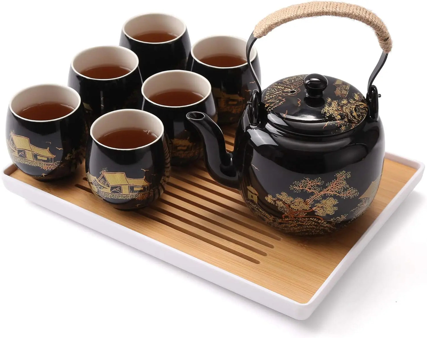 Japanese Porcelain Tea Set w/ 1 Teapot - 6 Tea Cups - 1 Tea Tray - 1 Stainless Infuser
