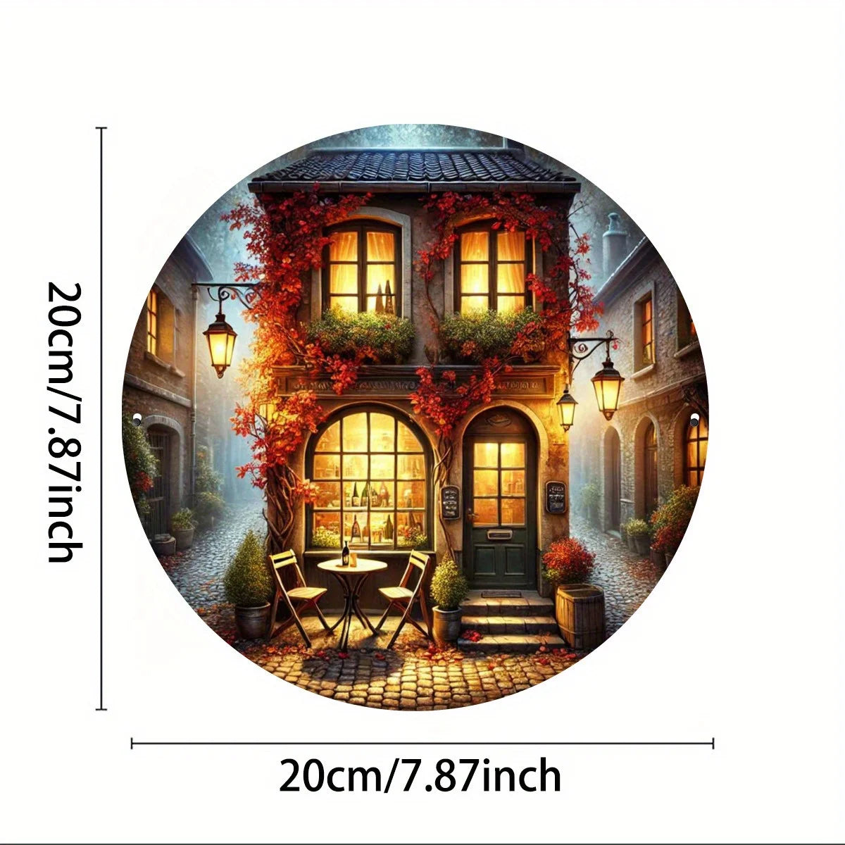 Cozy alley Scene Metal Wall Art - HD 2D - 7.8inch