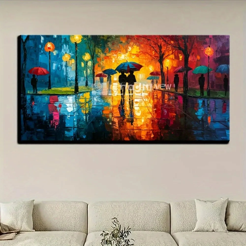 City Street Scape Canvas Wall Art - 1.5 inch thick Solid Pine Wood Frame