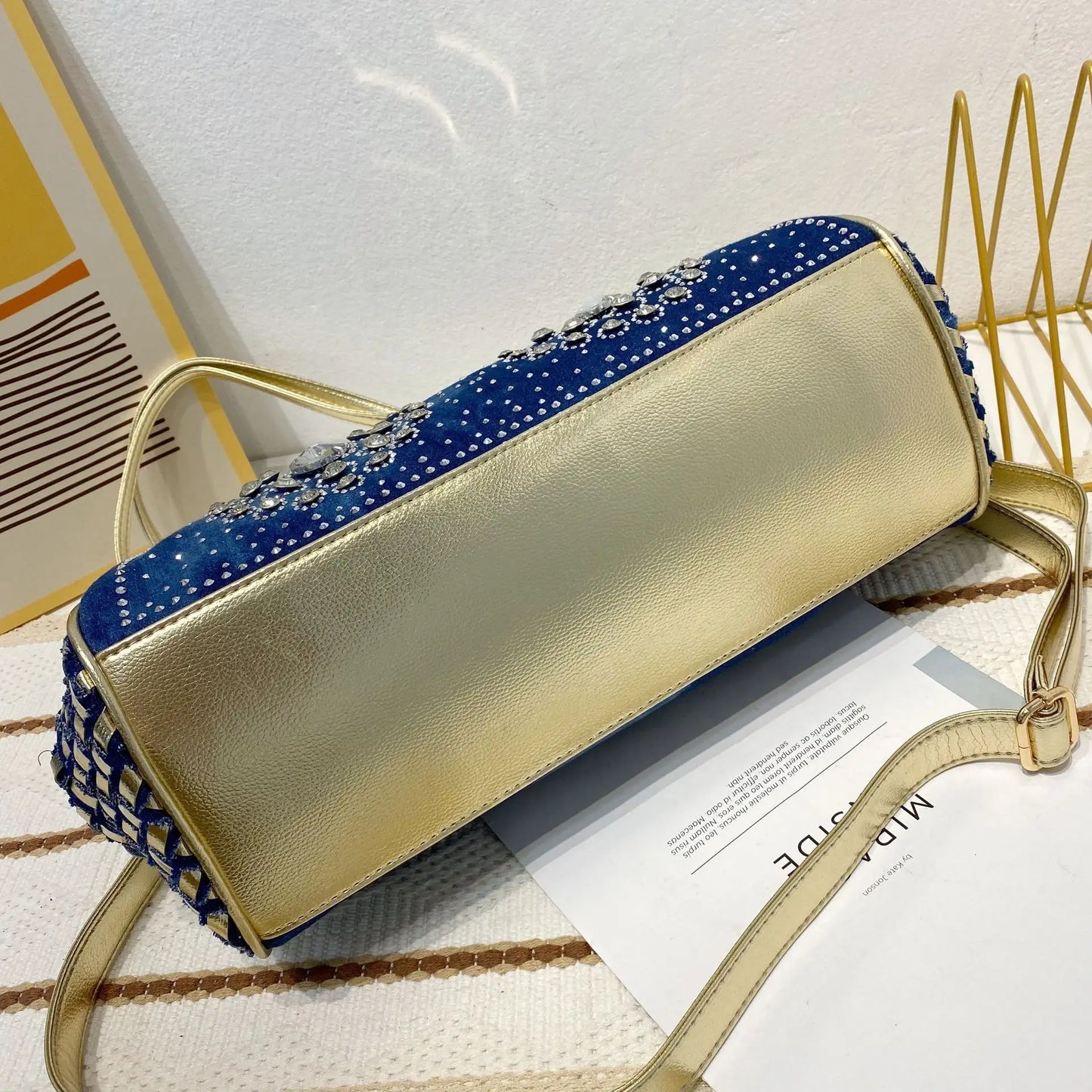 Diamond Denim Handbag W/ Rhinestone Accents