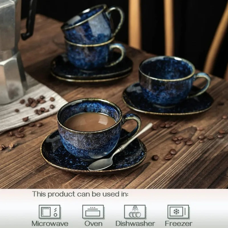 Set of 4 - 6.5 oz Cappuccino Cups with Saucers