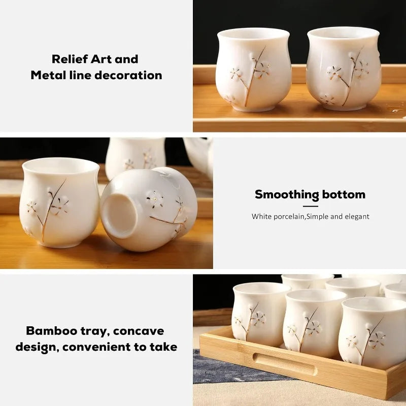 Japanese Porcelain Tea Set w/ 1 Teapot - 6 Tea Cups - 1 Tea Tray - 1 Stainless Infuser