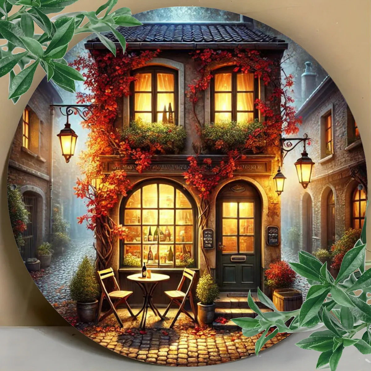 Cozy alley Scene Metal Wall Art - HD 2D - 7.8inch