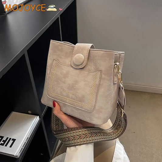 PU Leather Crossbody Handbag W/ Wide Strap