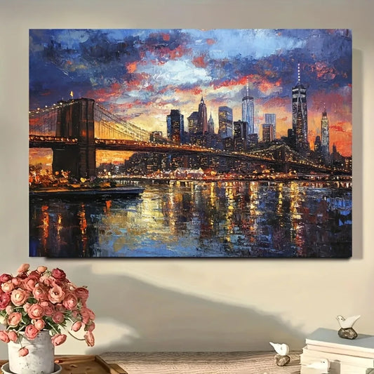 1 PC New York City Skyline Canvas Wall Art - 1.5" thick solid pine wood frame