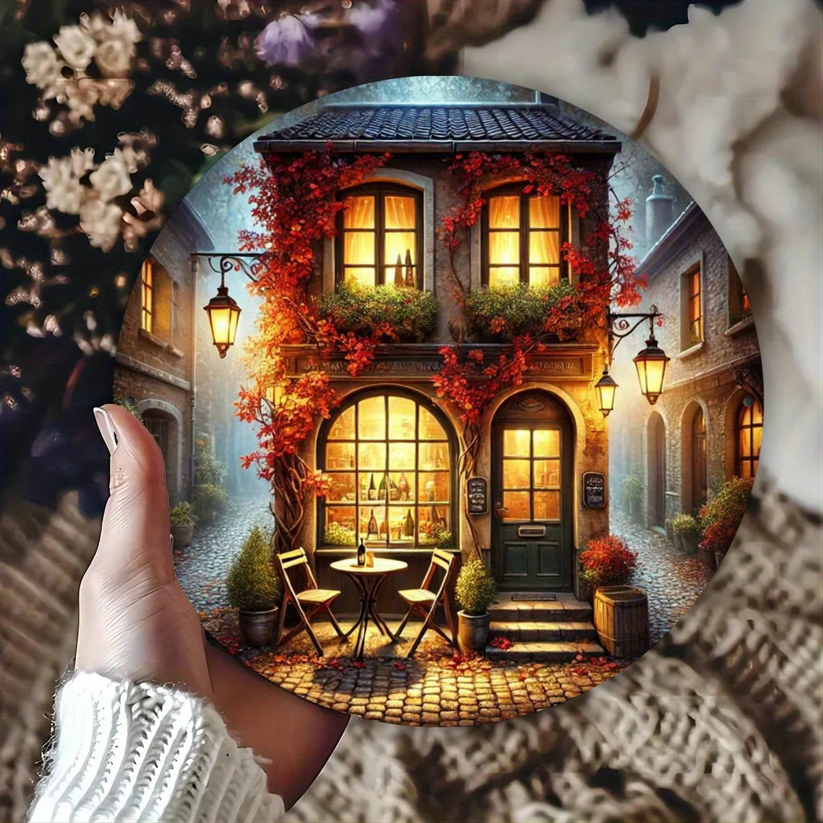 Cozy alley Scene Metal Wall Art - HD 2D - 7.8inch