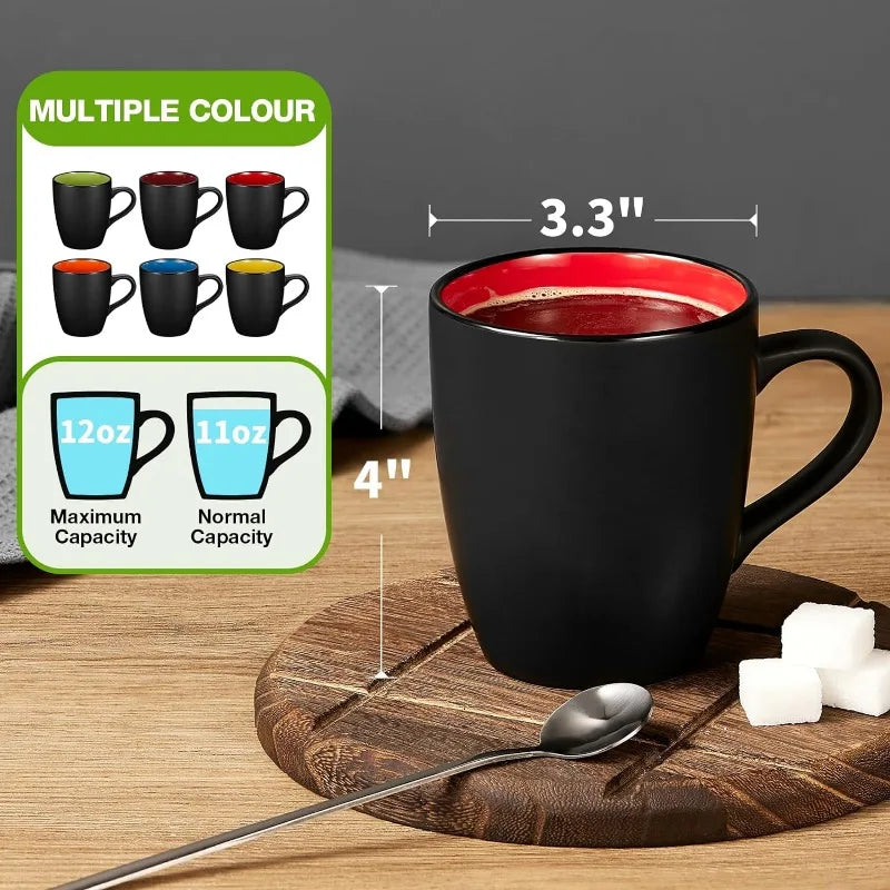 Set of 6 - 12 Ounce Porcelain Coffee Mugs