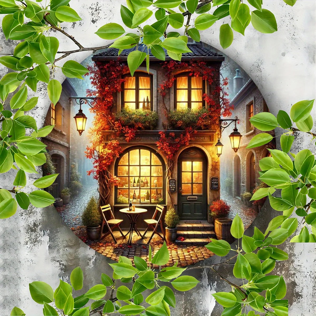 Cozy alley Scene Metal Wall Art - HD 2D - 7.8inch