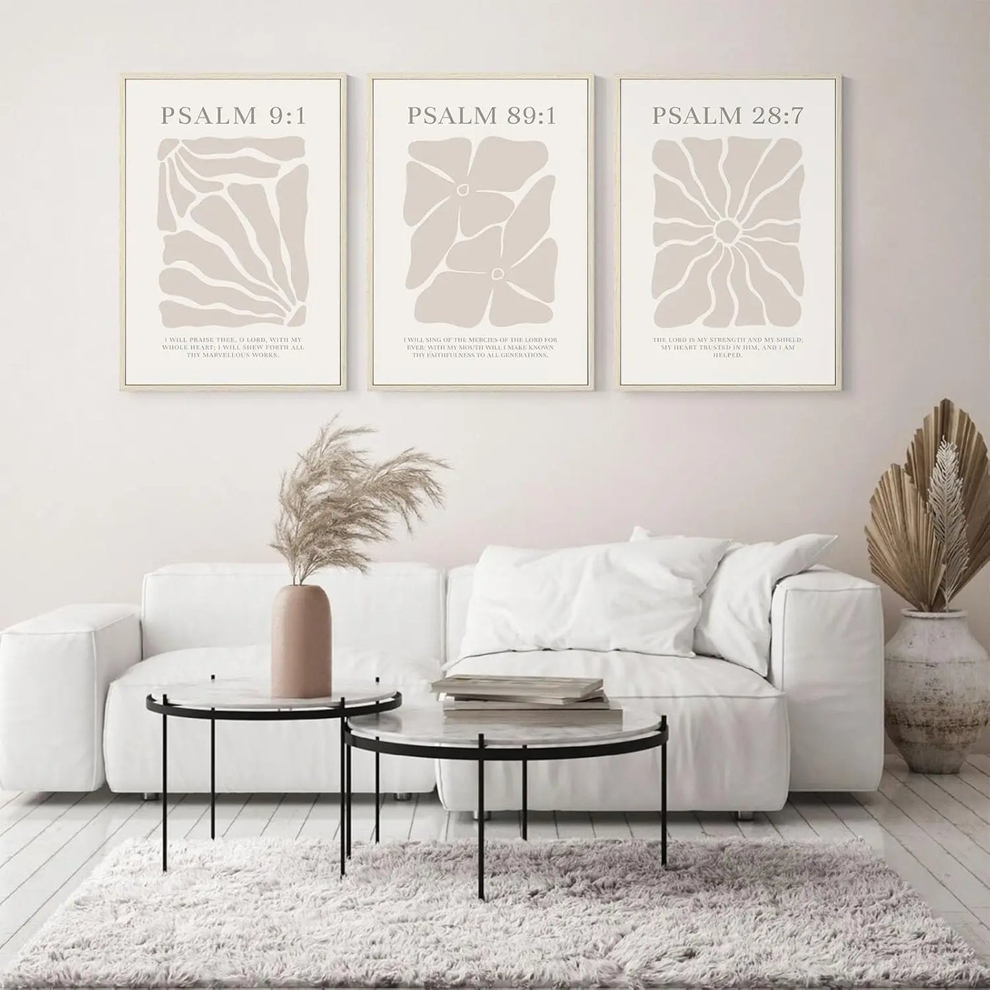 Set Of 3 Beige Psalms Bible verse Canvases