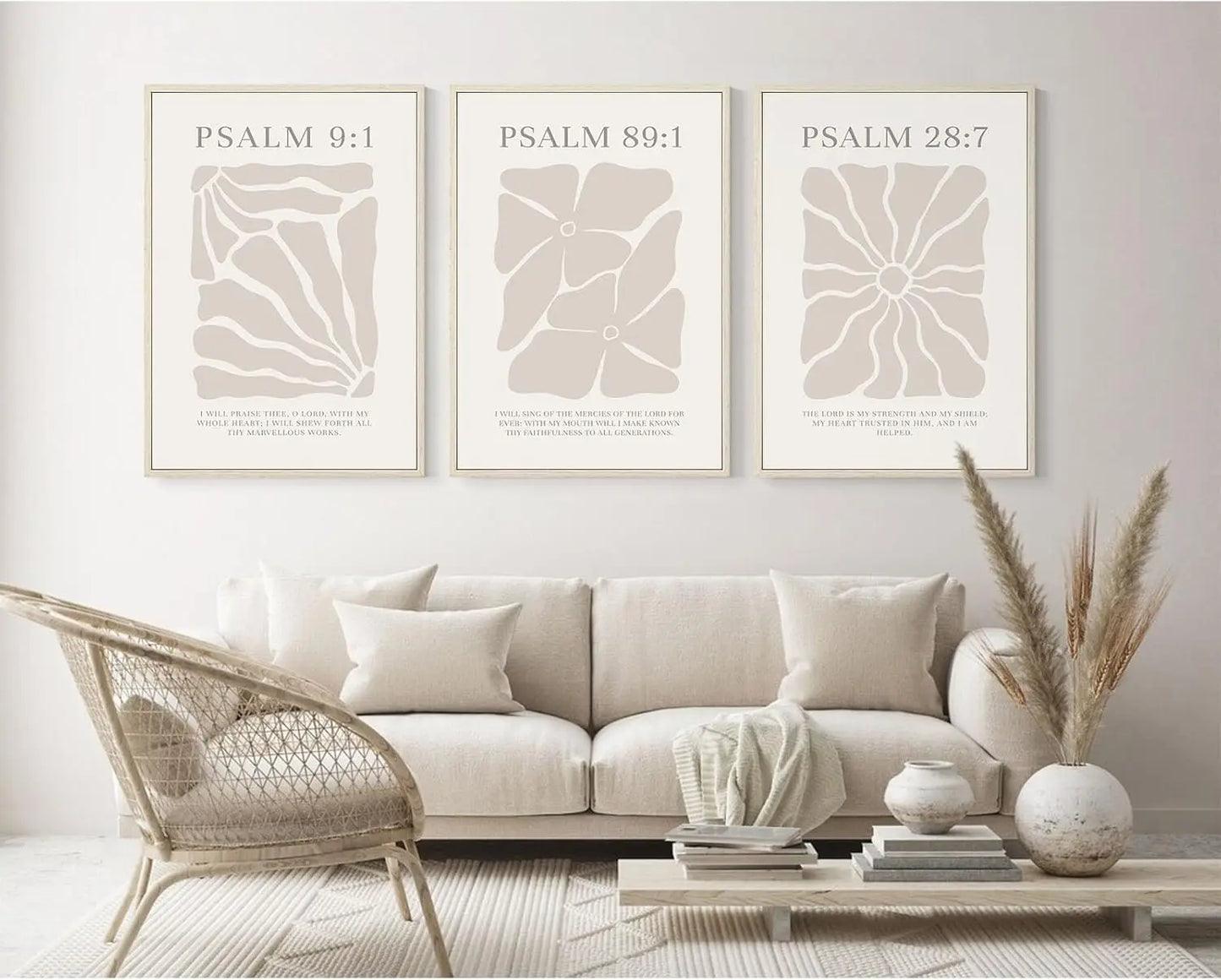 Set Of 3 Beige Psalms Bible verse Canvases