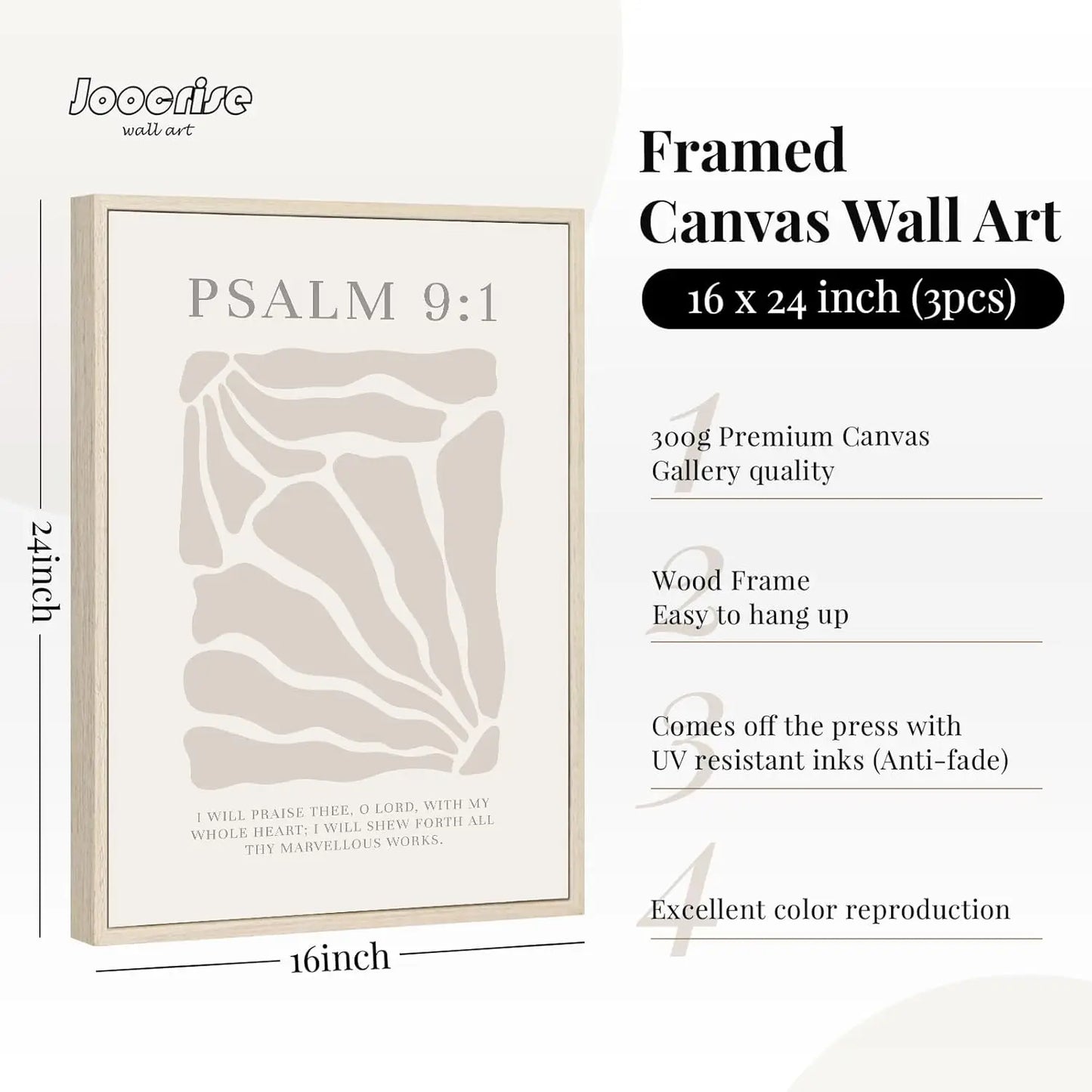 Set Of 3 Beige Psalms Bible verse Canvases