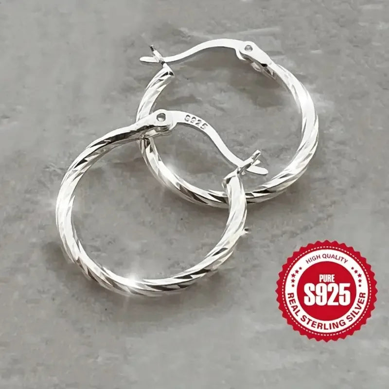 1 Pair 925 Sterling Silver Twisted Circle Earrings - Hypoallergenic, Lightweight 1.6g