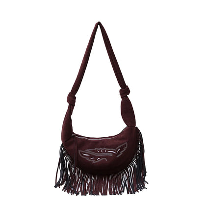Suede Shoulder Bag W/ Tassels - Large Capacity