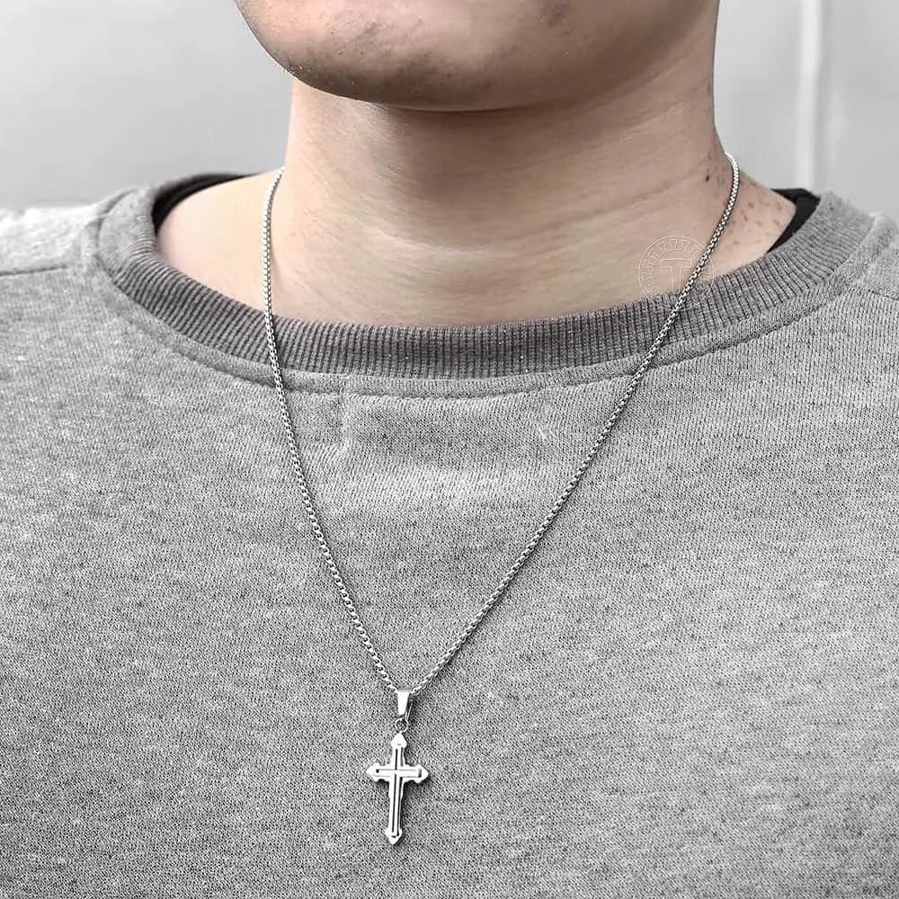 Stainless Steel Cross Pendant Necklace for Men -  Gold/Silver tone