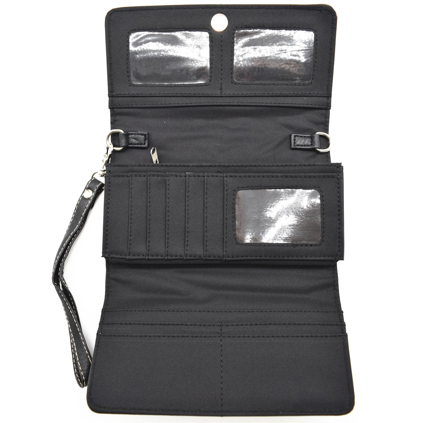 Western Style Tooled Leather Studded Handbag and Matching Trifold Wallet W/ Cross