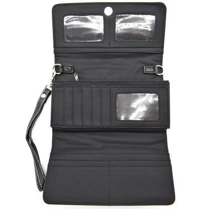 Western Style Tooled Leather Studded Handbag and Matching Trifold Wallet W/ Cross