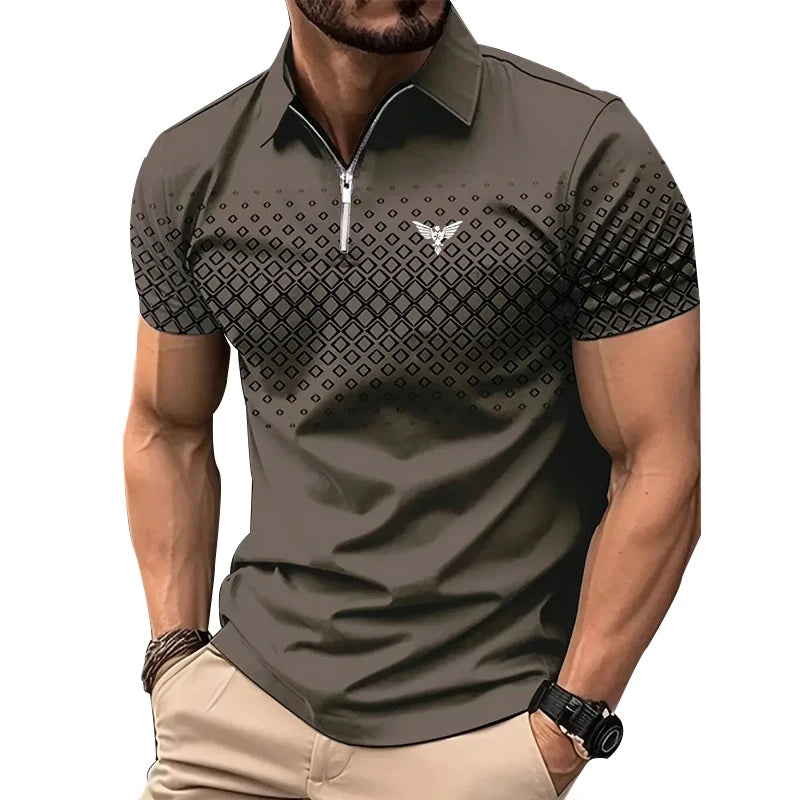 Men Summer Zippered Sport Polo