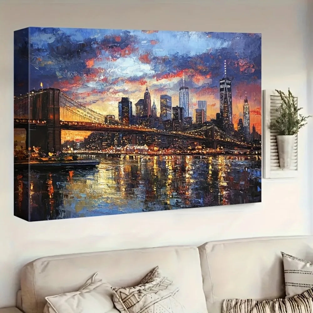 1 PC New York City Skyline Canvas Wall Art - 1.5" thick solid pine wood frame