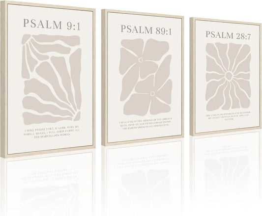 Set Of 3 Beige Psalms Bible verse Canvases
