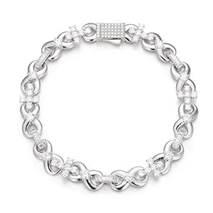 NEW STYLE S925 Silver Iced Out Cross Infinity Bracelet With Baguette Link For Women/Men