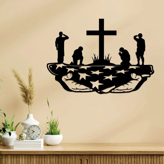 1pc Metal Kneeling Soldier Silhouette Wall Art