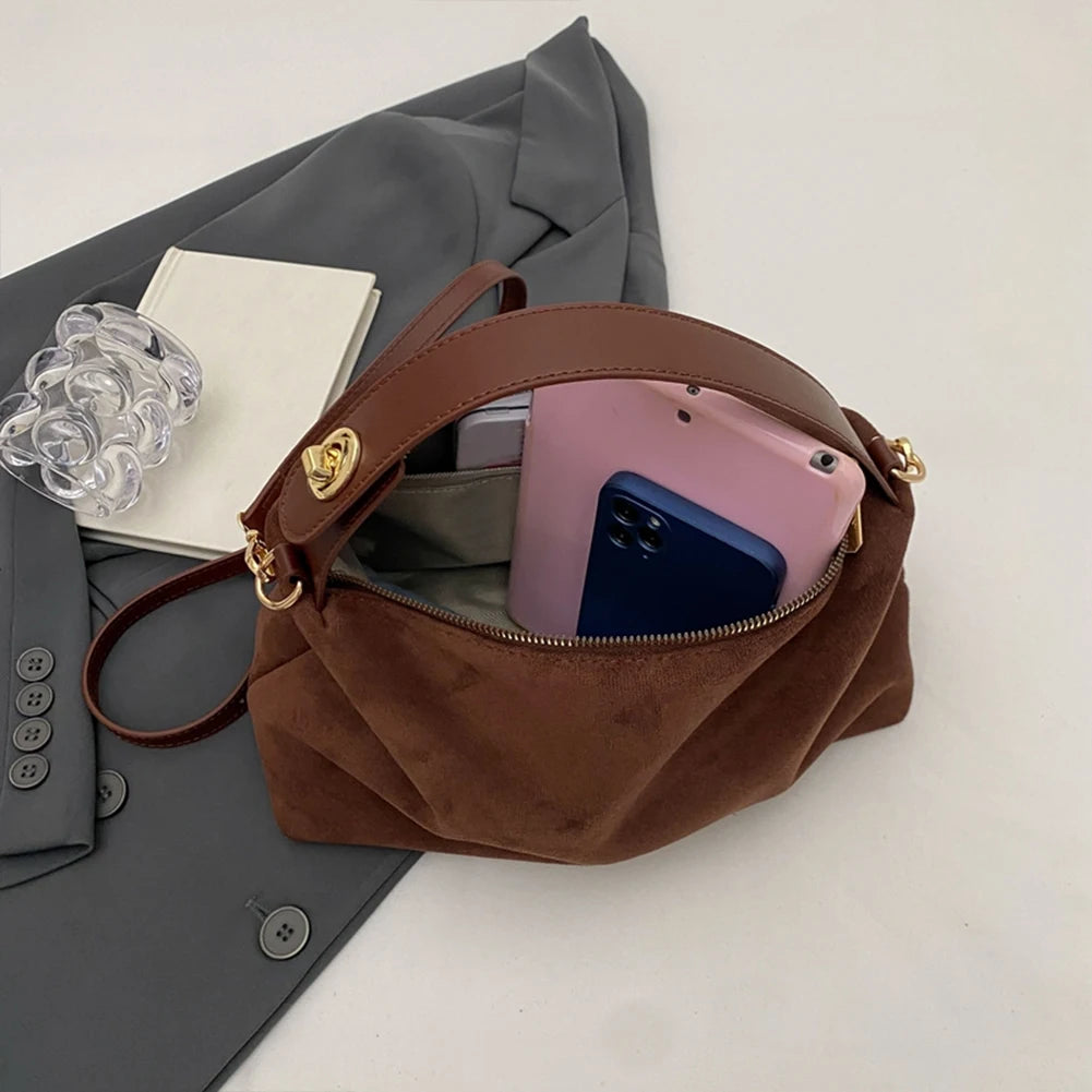 Soft Matte Suede Leather Crossbody Handbag w/ Adjustable Strap