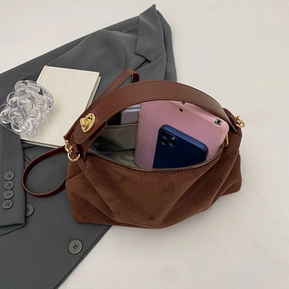 Soft Matte Suede Leather Crossbody Handbag w/ Adjustable Strap