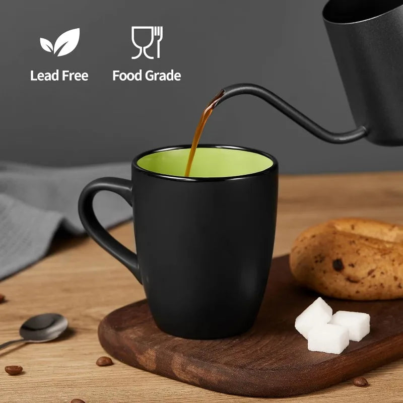 Set of 6 - 12 Ounce Porcelain Coffee Mugs