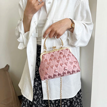 Evening Clutch/Purse W/ Heart Pattern and Chain Strap