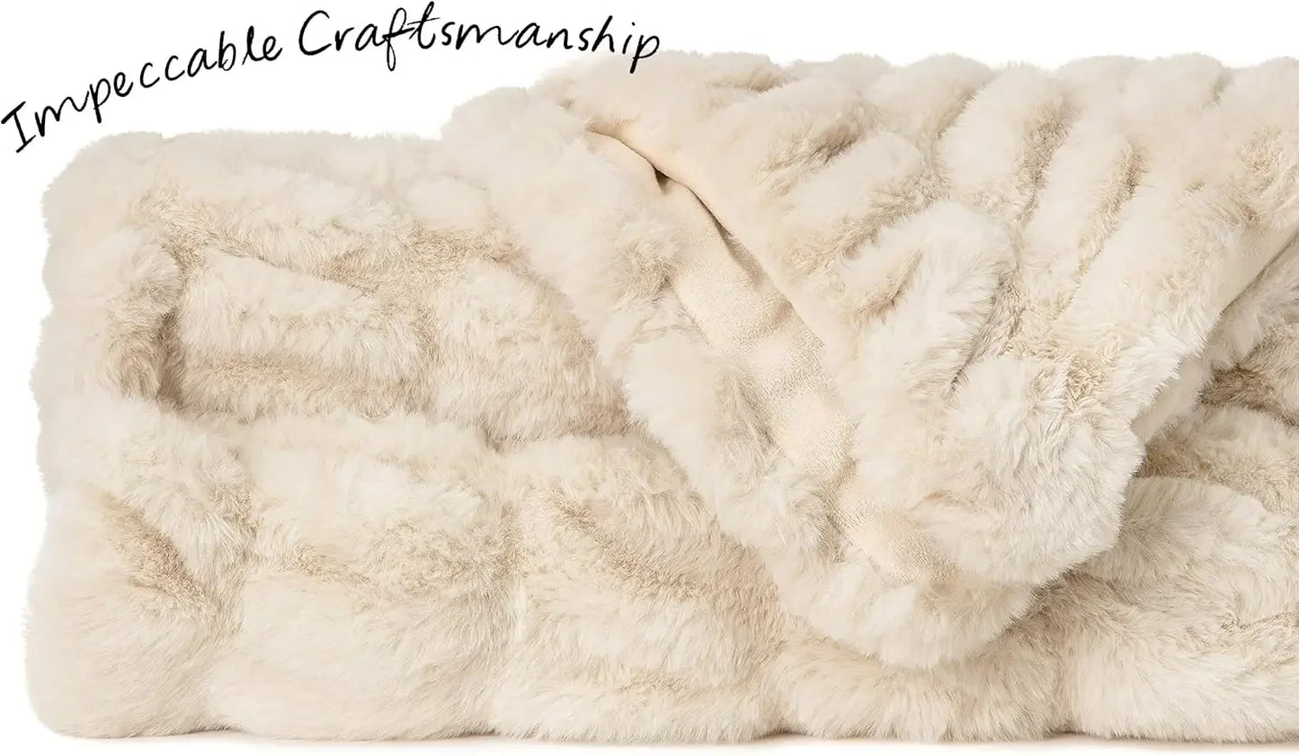 Premium Luxuriously soft, Faux Fur Throw/Blanket - 50" x 65\u201d - Off White