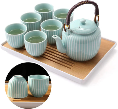 Japanese Porcelain Tea Set w/ 1 Teapot - 6 Tea Cups - 1 Tea Tray - 1 Stainless Infuser
