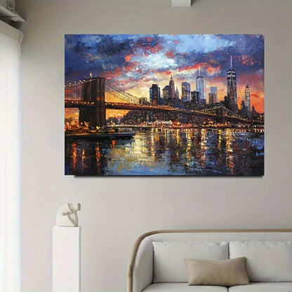 1 PC New York City Skyline Canvas Wall Art - 1.5" thick solid pine wood frame