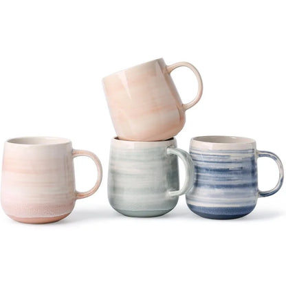 Set of 4 - 12 oz Ceramic Coffee Cups w/ Large Handles