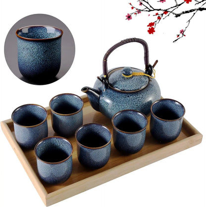 Japanese Porcelain Tea Set w/ 1 Teapot - 6 Tea Cups - 1 Tea Tray - 1 Stainless Infuser