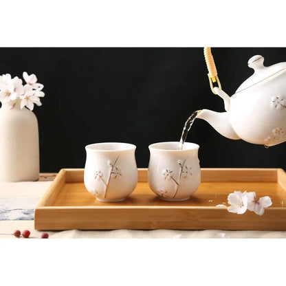 Japanese Porcelain Tea Set w/ 1 Teapot - 6 Tea Cups - 1 Tea Tray - 1 Stainless Infuser