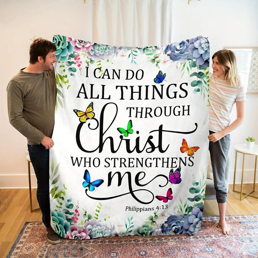 Soft "I Can Do All Things Through Christ" Sofa Blanket
