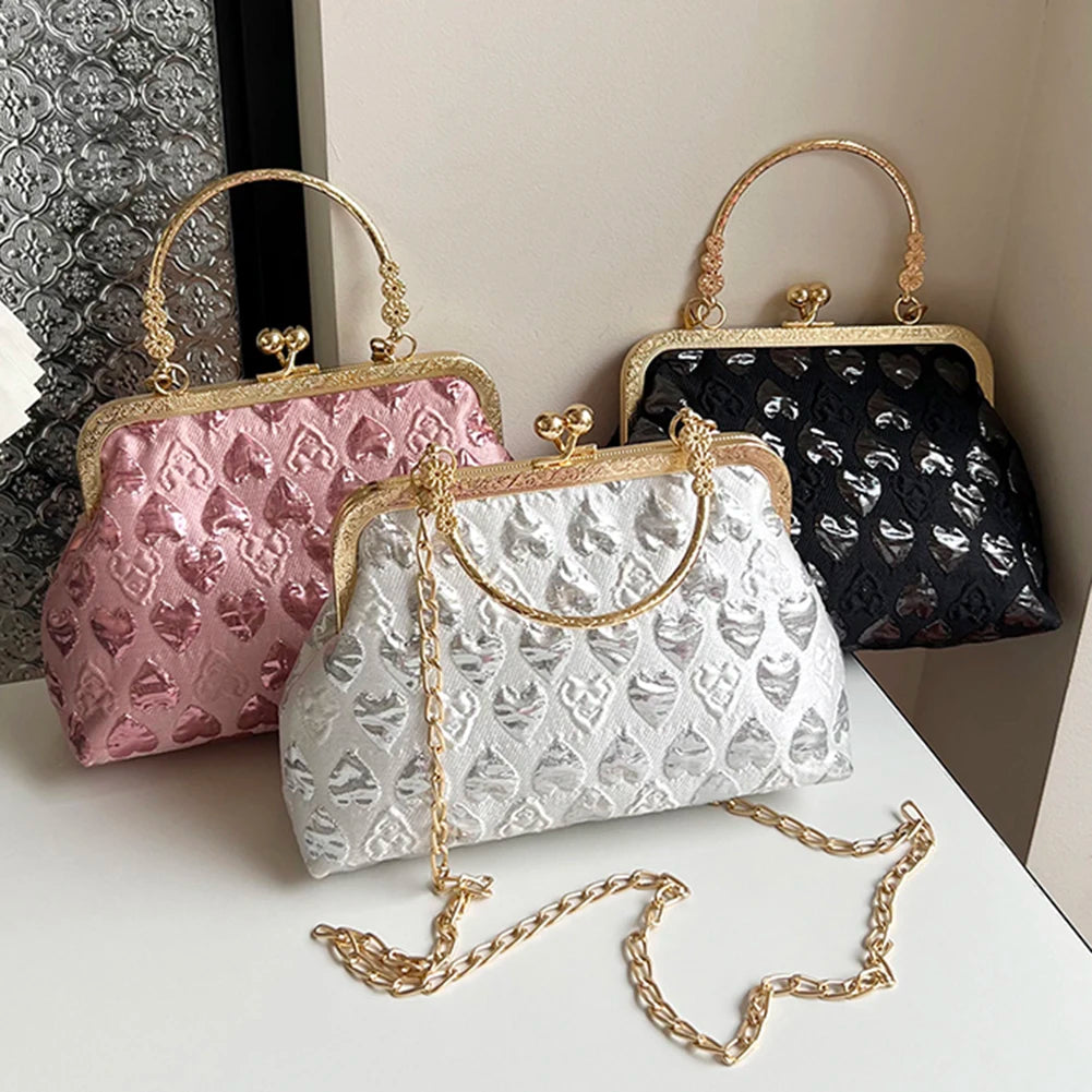 Evening Clutch/Purse W/ Heart Pattern and Chain Strap