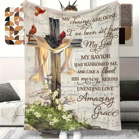 Soft "Amazing Grace" Cross Print Flannel Blanket