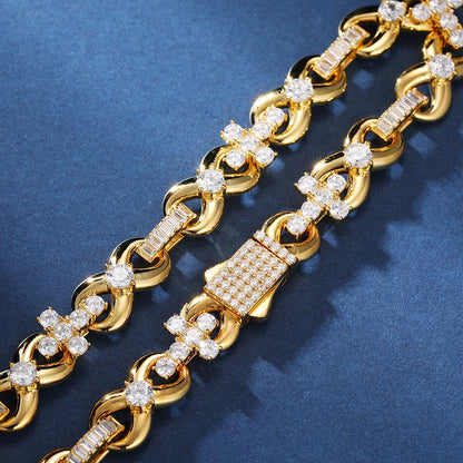NEW STYLE S925 Silver Iced Out Cross Infinity Bracelet With Baguette Link For Women/Men