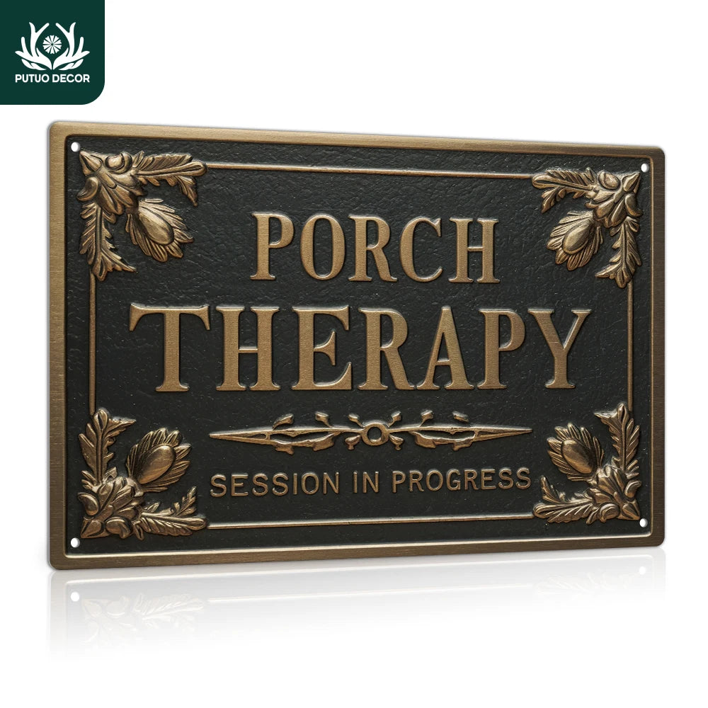 7.8 X 11.8 Inch PORCH THERAPY Vintage Metal Sign