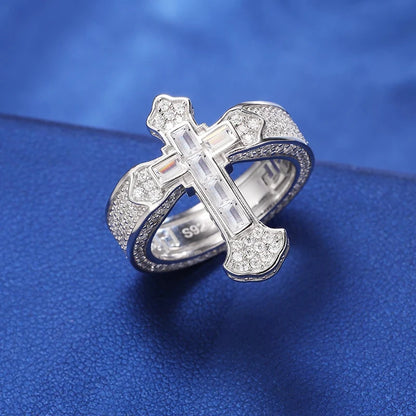 925 Sterling Silver Cross Baguette Moissanite Ring for Women/Men