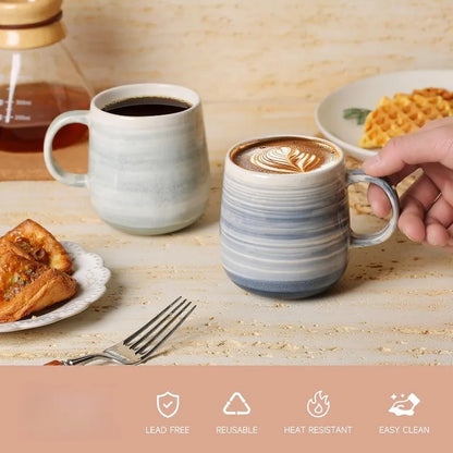 Set of 4 - 12 oz Ceramic Coffee Cups w/ Large Handles