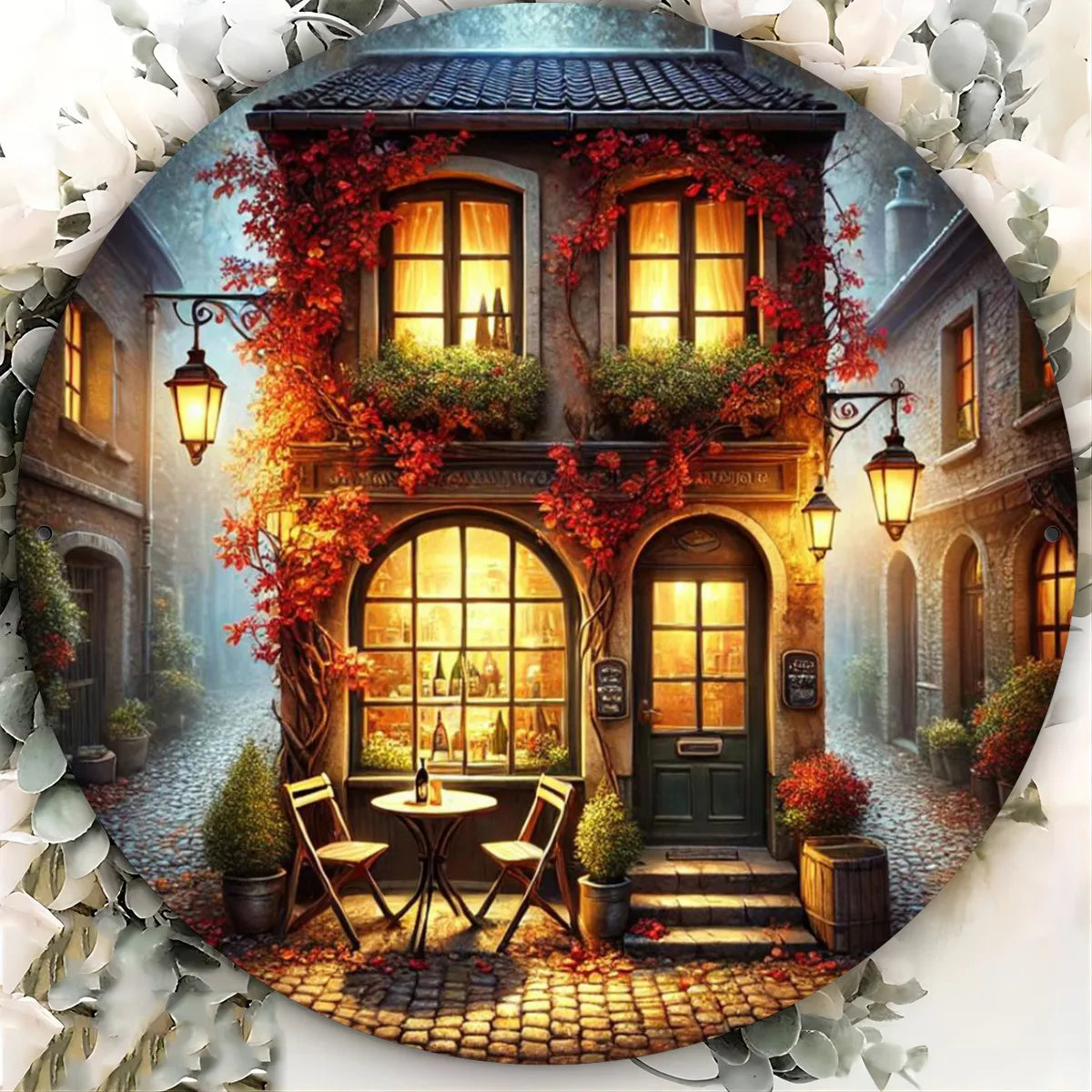 Cozy alley Scene Metal Wall Art - HD 2D - 7.8inch
