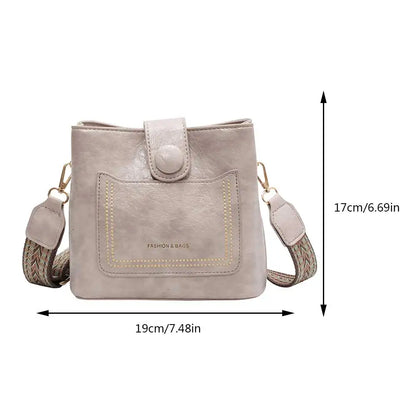 PU Leather Crossbody Handbag W/ Wide Strap