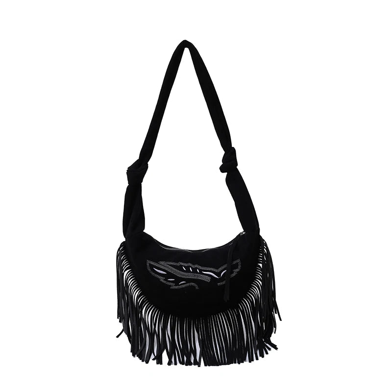 Suede Shoulder Bag W/ Tassels - Large Capacity