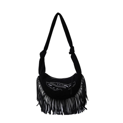 Suede Shoulder Bag W/ Tassels - Large Capacity