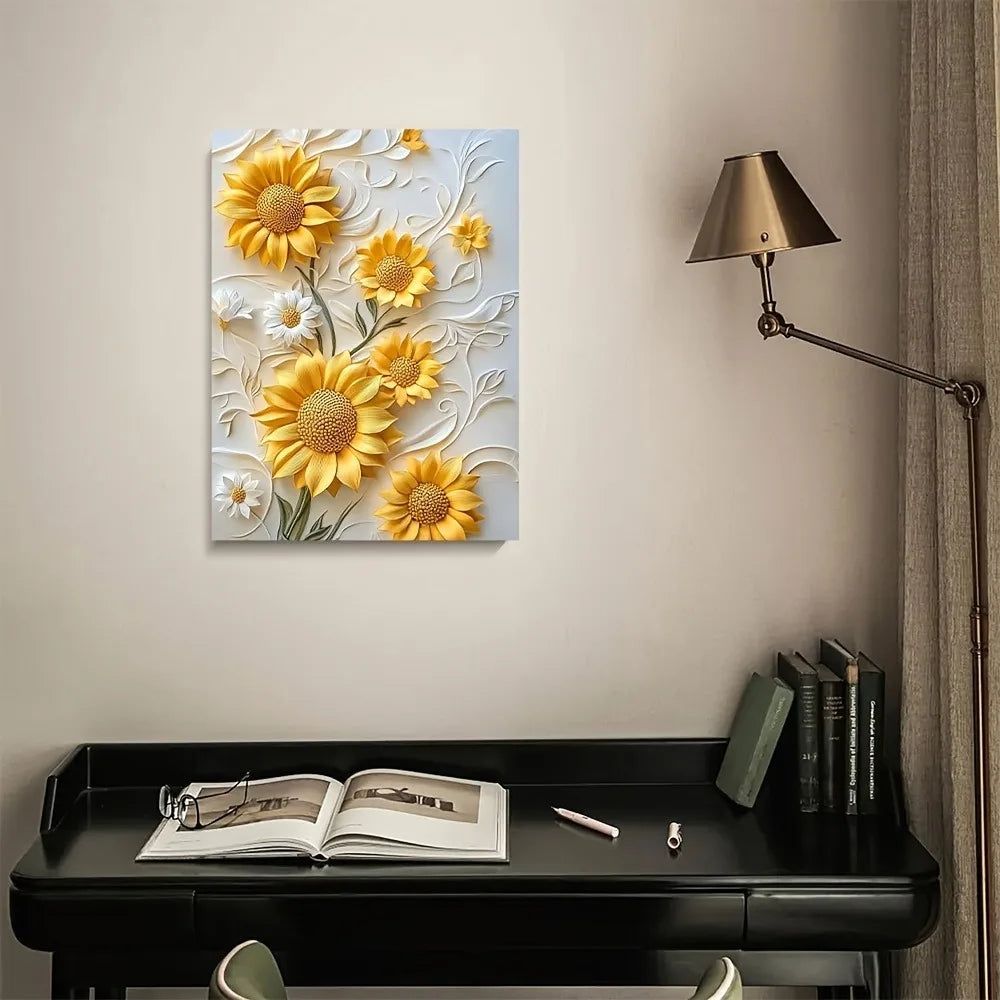 3D sunflower canvas art with wood frame