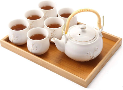 Japanese Porcelain Tea Set w/ 1 Teapot - 6 Tea Cups - 1 Tea Tray - 1 Stainless Infuser