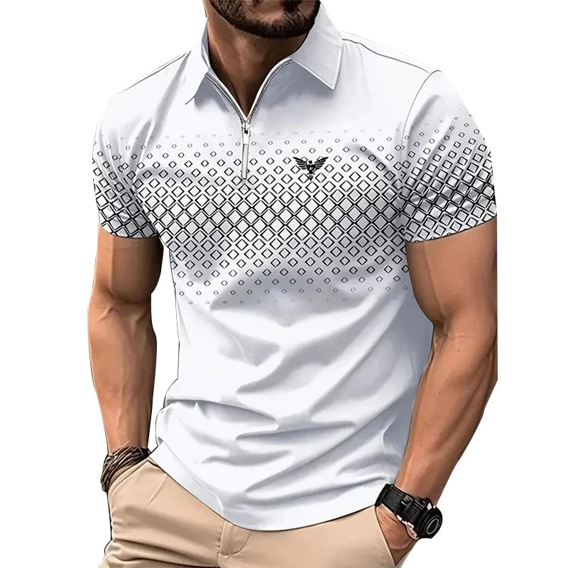 Men Summer Zippered Sport Polo