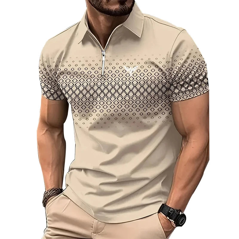Men Summer Zippered Sport Polo
